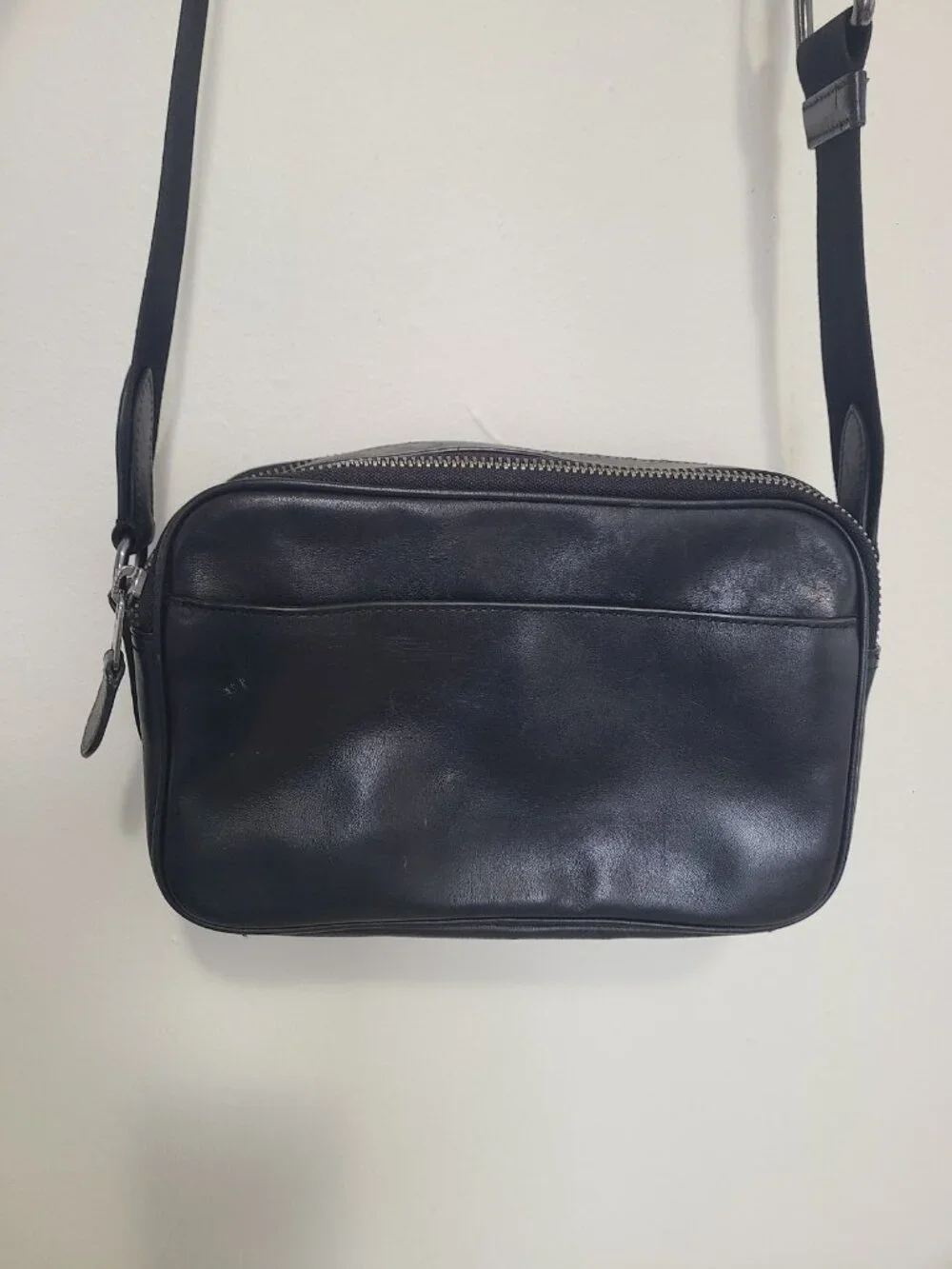 COACH C4148 Black Calf Leather Double Zip Graham Crossbody Camera Bag